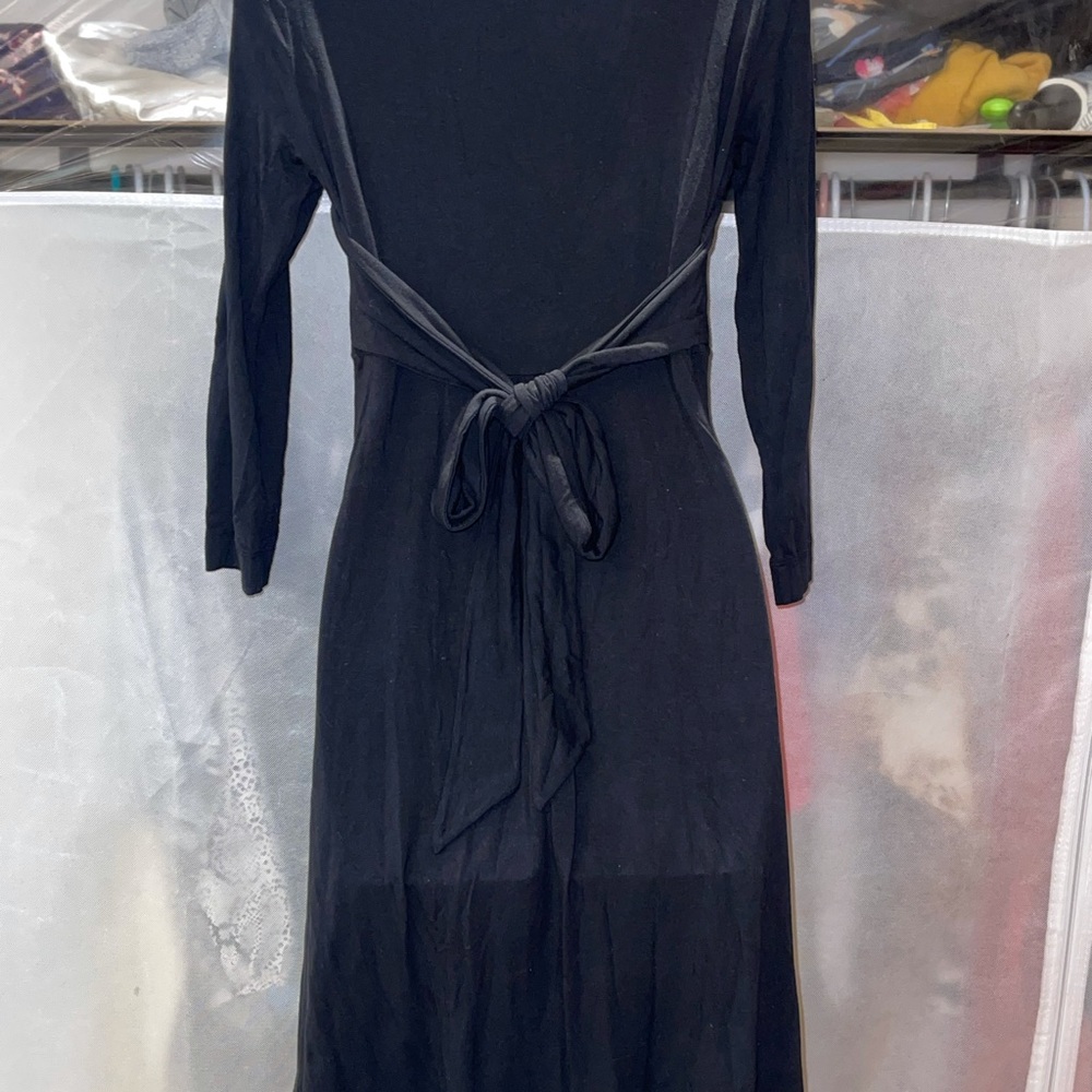 Black Ric Rac Stretch Faux Wrap Dress Medium - Picture 8 of 10